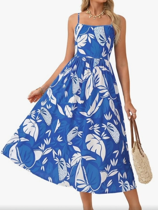 Dresses & Skirts - Blue Tropical Midi Maxi Dress Size 12 NWT Summer Beach Sundress